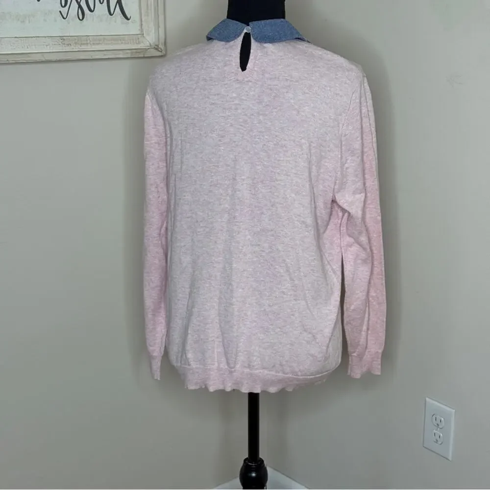 J. Crew Tippi Chambray Collar Sweater Pink Size L